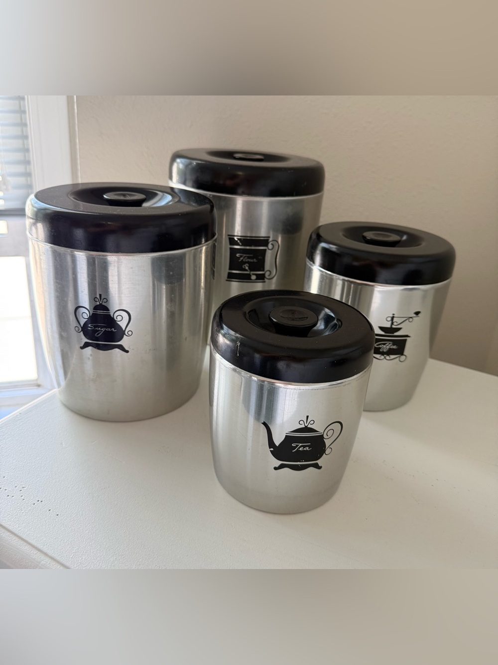 West Bend | Vintage 4 Piece Brushed Silver Aluminum Nesting Canister Set W/Lids